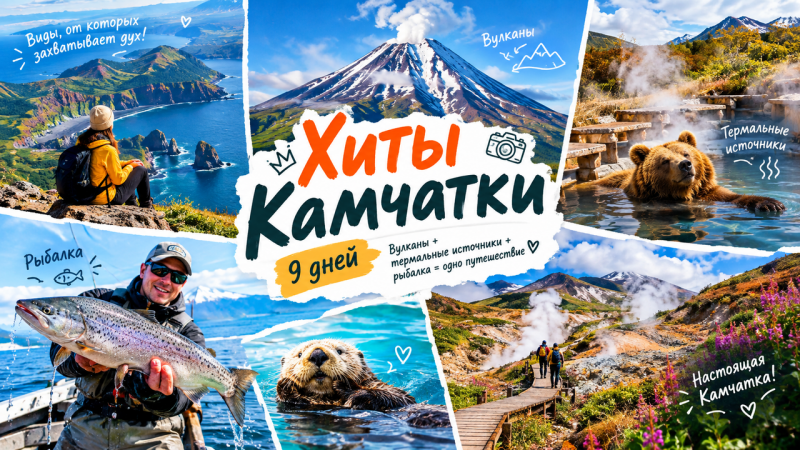 «Хиты Камчатки»: тур на 9 дней, где вулканы, термальные источники и рыбалка складываются в одно путешествие